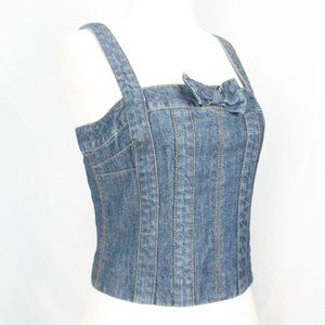 Marc Jacobs Crop Top Bow Detail Corset Bustier Blue Denim Size 4